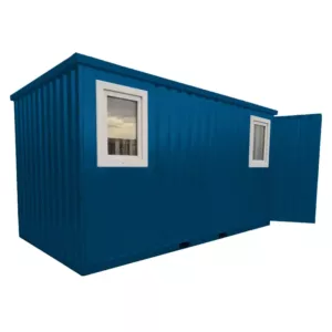 4 X 2 FOCO CONTAINER EINZELTÜR LANGE SEITE FENSTER ENZIANBLAU RAL 5010
